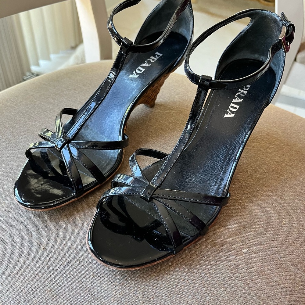 Prada black patent leather sandals size 6.5